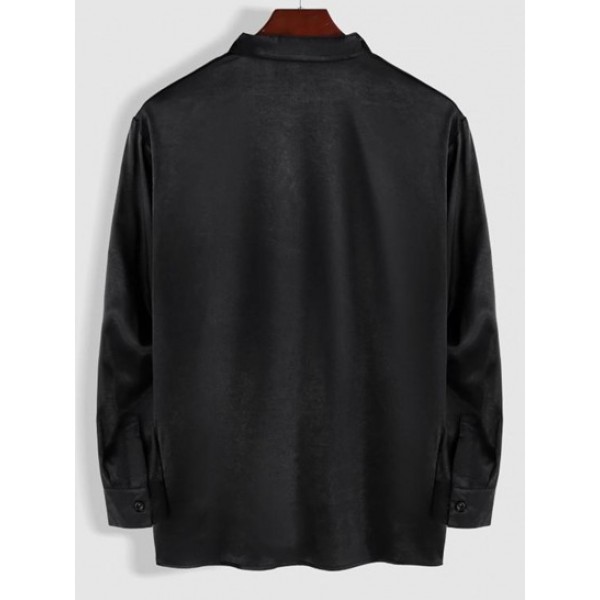 Chinese Style Solid Color Mandarin Collar Long Sleeves Shirt