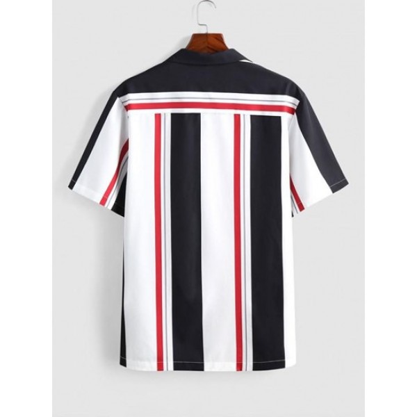 Vertical Stripe Colorblock Short Sleeves  Shirt