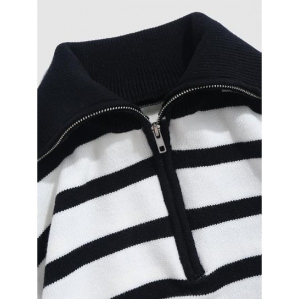 Half Zip Stripes Colorblock Sweater