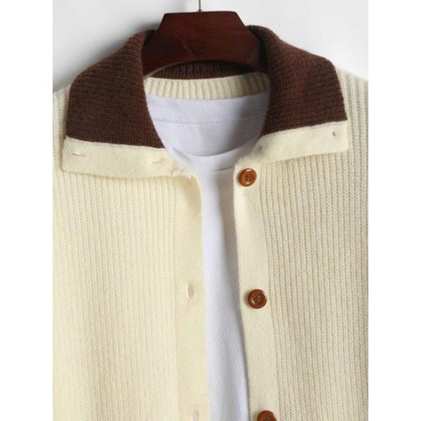 Color Spliced Button Front Cardigan