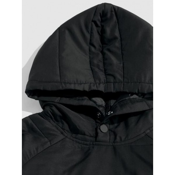 Raglan Sleeve Kangaroo Pocket Hooded Pullover Padded Jacket