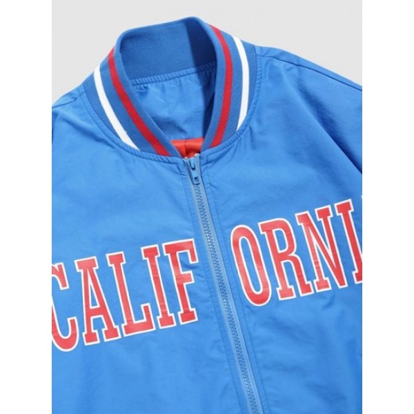 Letter CALIFORNIA Pattern Zipper Fly Baseball Varsity Jacket