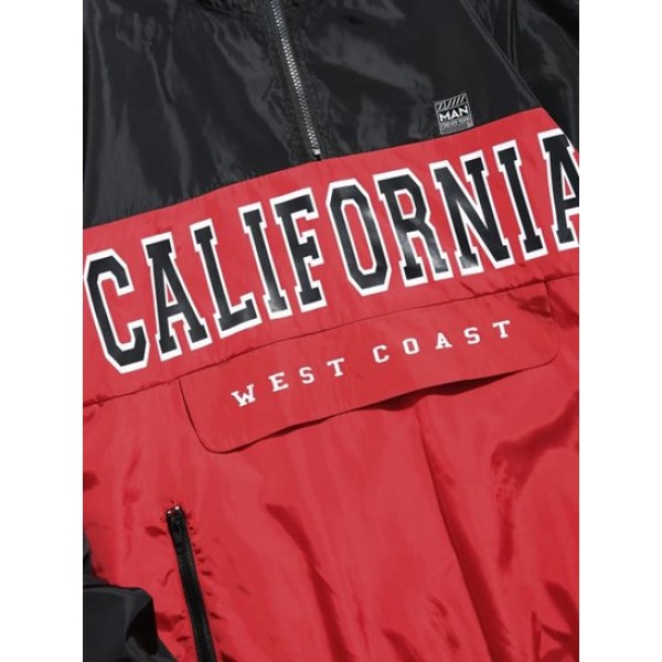 Colorblock CALIFORNIA Pattern Zipper Pullover Hooded Jacket