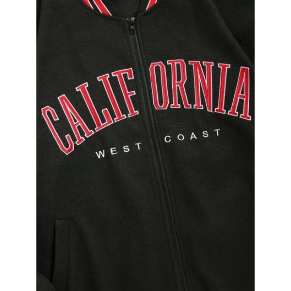 Letter CALIFORNIA Embroidery Zippered Baseball Varsity Jacket