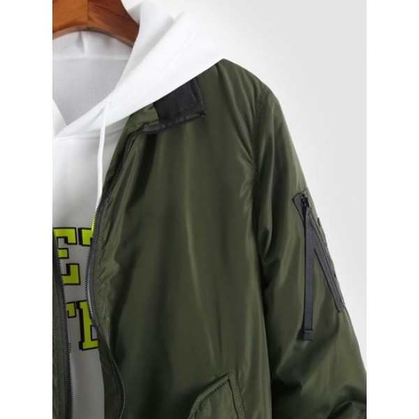 Contrasting Hem Padded Zip Bomber Jacket