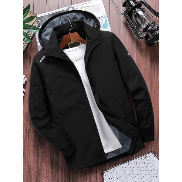 Hooded Reflective Design Zip Up Windbreaker Jacket