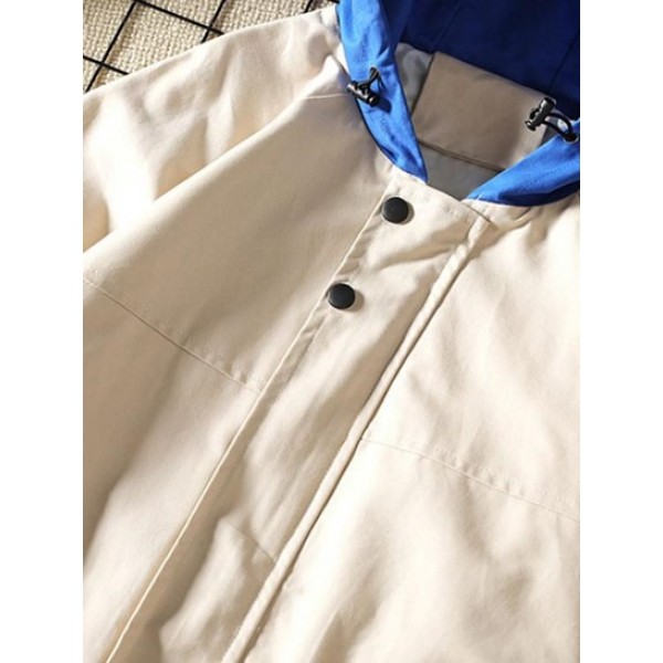 Colorblock Flap Pocket Raglan Sleeve Hooded Jacket