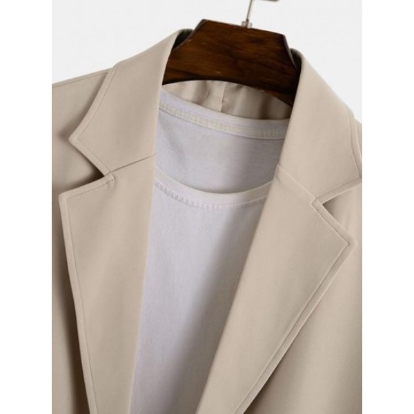 Lapel Collar Solid Color Short Sleeves Jacket