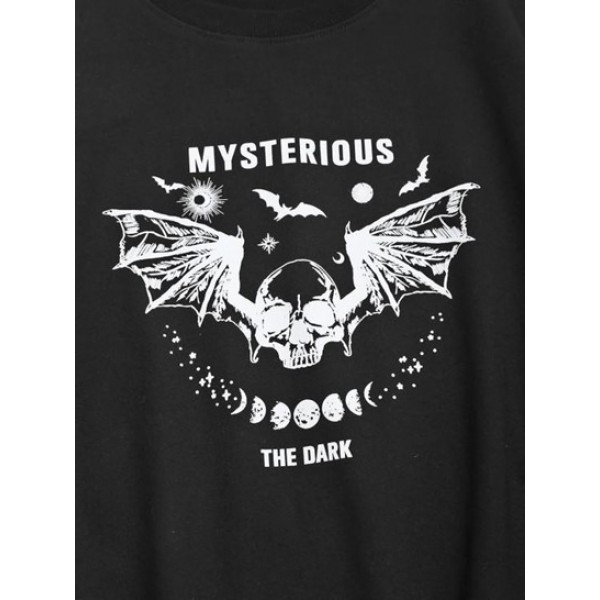 Halloween Skull Bat Graphic Print Y2K Aesthetic Sweatshirt