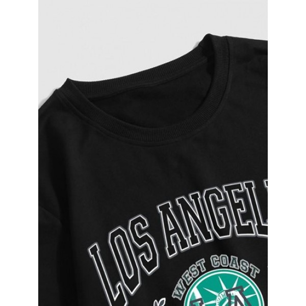 Letter LOS ANGELES Printed Vintage Pullover Sweatshirt