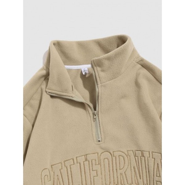 Fluffy CALIFORNIA Embroider Quater Zip Polar Fleece  Hoodie