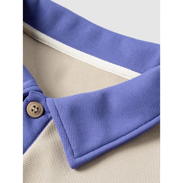 Color Spliced Polo Collar Sweatshirt