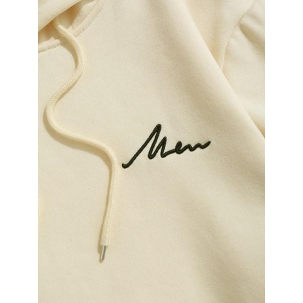 Letter Man Embroider Fleece-lined Pullover Hoodie