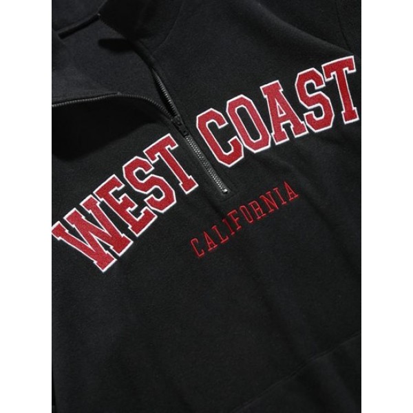 Zipper Design WEST COAST Letter Embroidery Essentials Polar Fleece Sweatshirt