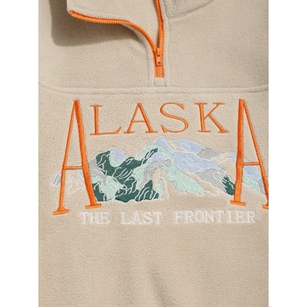 ALASKA Scenic Embroidery Streetwear Polar Fleece Quarter Zip Vintage Sweatshirt