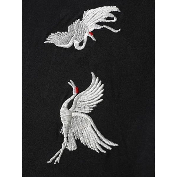 Long Sleeve Crane Embroidered T Shirt