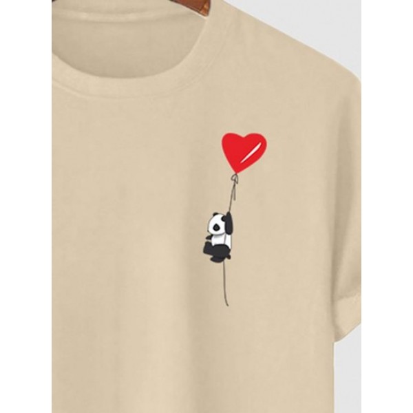 Panda And Heart Printed Casual T-shirt