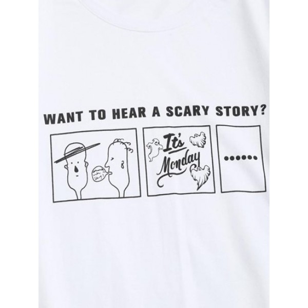 Cartoon Ghost Slogan Graphic Print Basic T-shirt