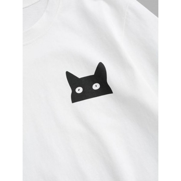 Cartoon Cat Print Basic T-shirt