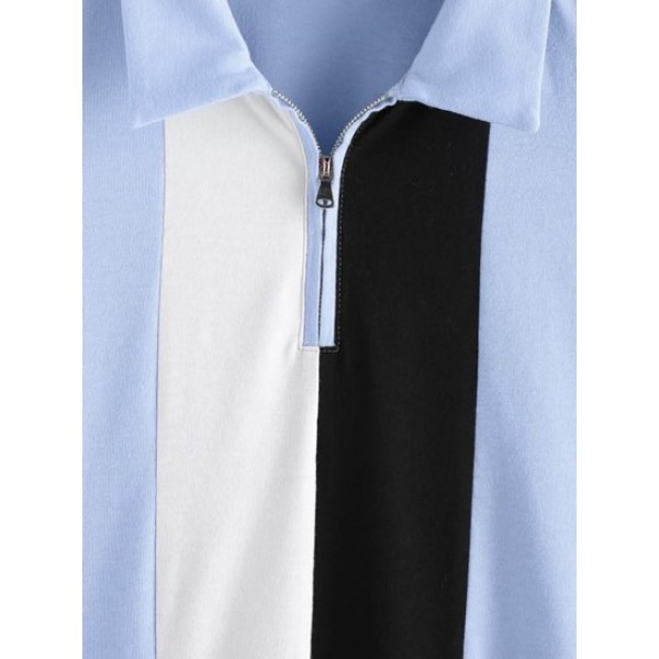 Colorblock Zipper Design Polo T-shirt