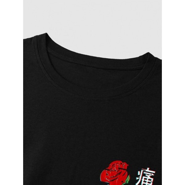 Pain Character Rose Print Graphic Short Sleeves Cotton Tee