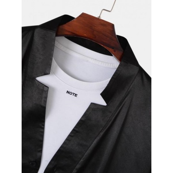 Solid Color Notch Design Button Fly Shirt