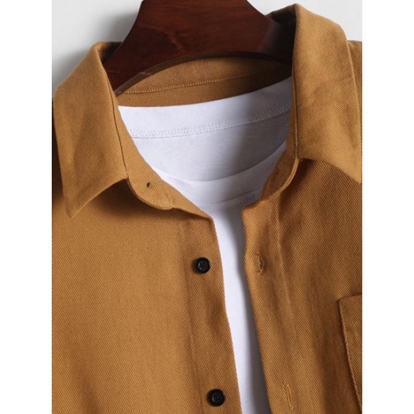 Solid Color Twill Textured Long Sleeves Shirt