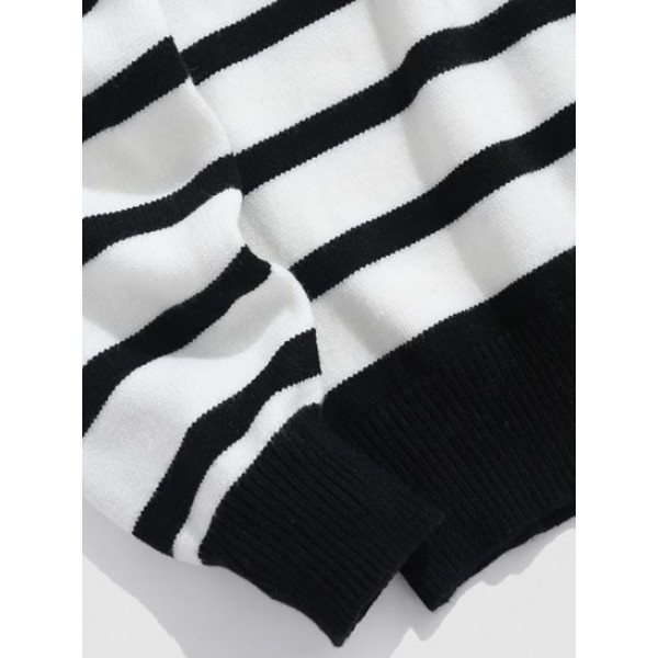 Half Zip Stripes Colorblock Sweater