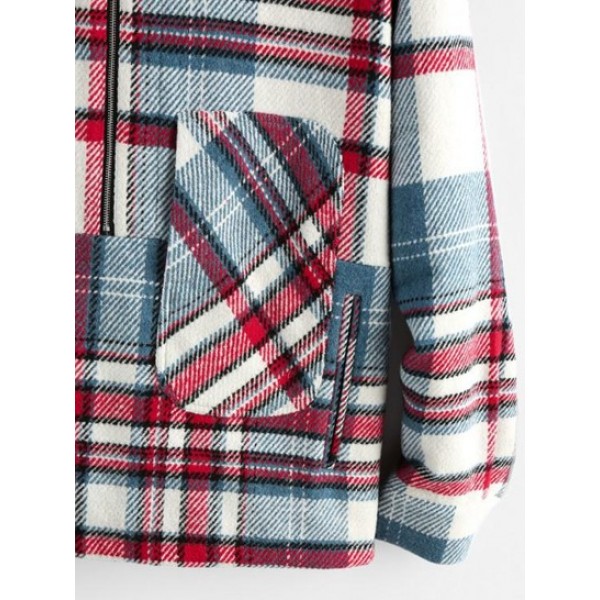 Plaid Print Half Zip Wool Blend Jacket