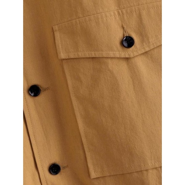 Button Up Notched Collar Flap Pocket Jacket