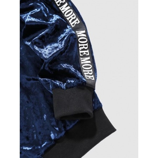 Letter Printed Shiny Velvet Bomber Jacket