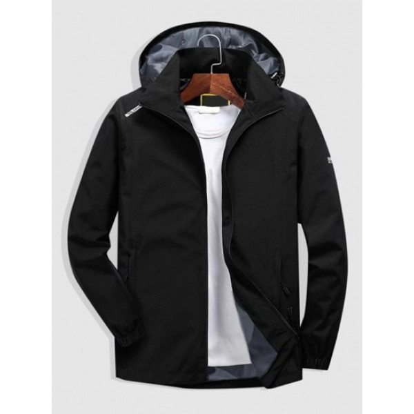 Hooded Reflective Design Zip Up Windbreaker Jacket