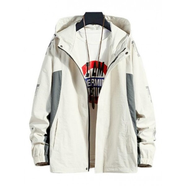 Streetwear Two Tone Toggle Drawstring Hooded Zip Jacket