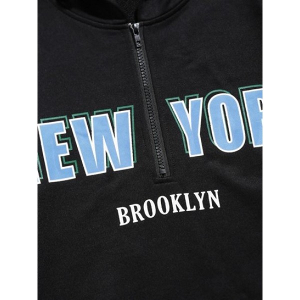 Letter NEW YORK Pattern Half Zip Pullover Essentials Hoodie