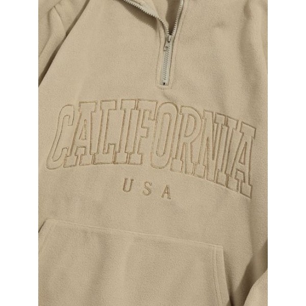 Fluffy CALIFORNIA Embroider Quater Zip Polar Fleece  Hoodie