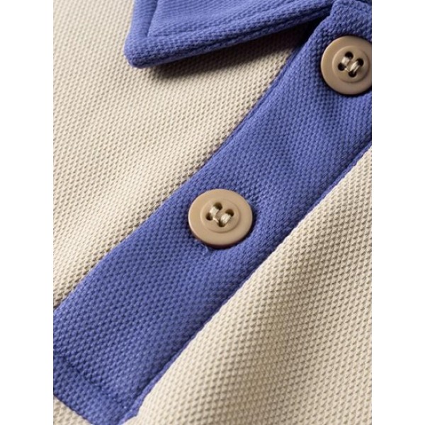 Color Spliced Polo Collar Sweatshirt