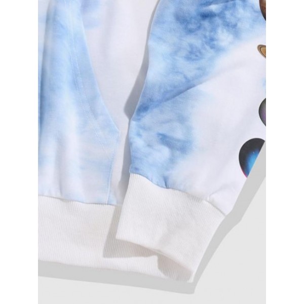 Streetwear Solar System Tie Dye Print Drawstring Hoodie